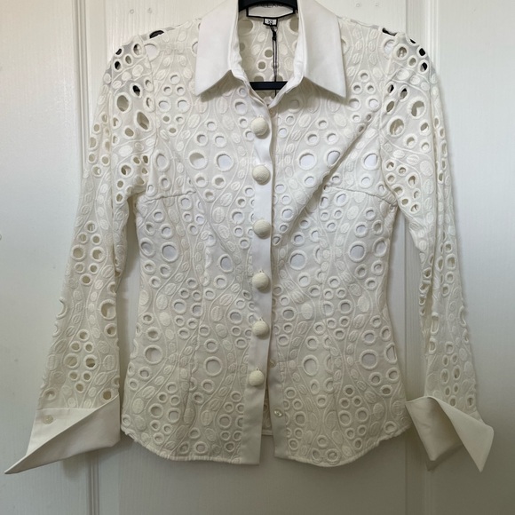 Alexis “Zan” creamy white eyelet blouse top XS - Picture 2 of 3